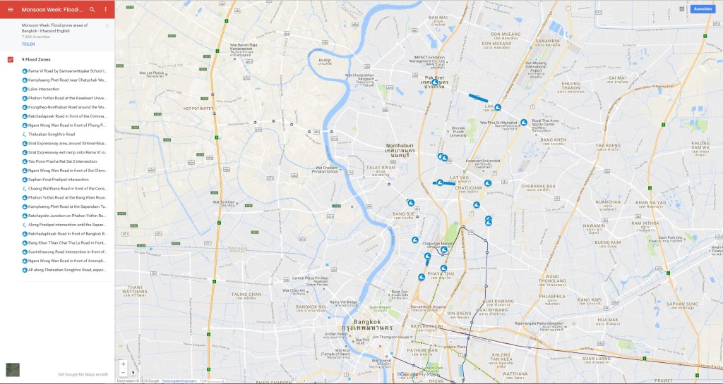 Neun überschwemmungsgefährdete Gebiete die sie in Bangkok meiden sollten, es sei denn sie haben ein Boot