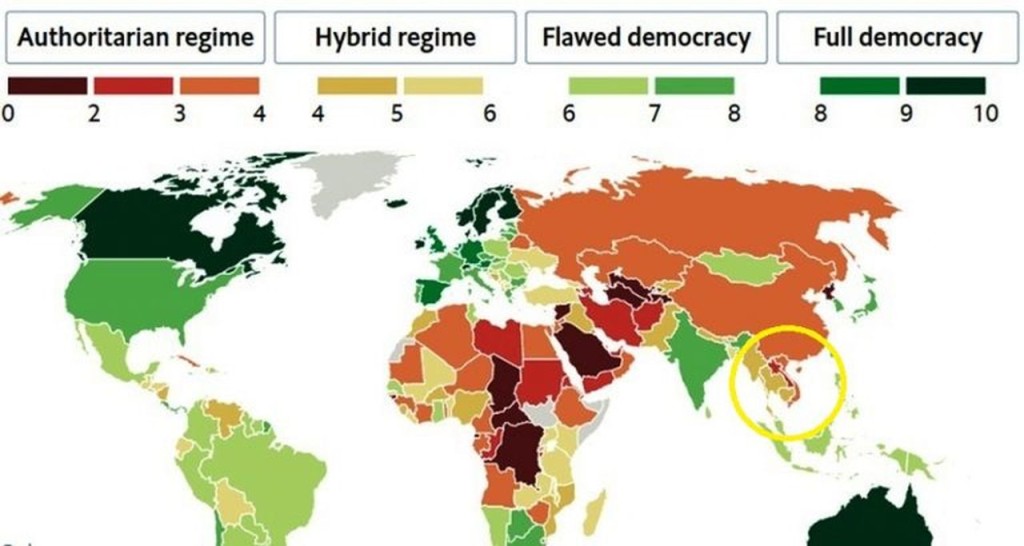 Thailands Demokratie Index fällt in die Nähe eines autoritären Regimes ab