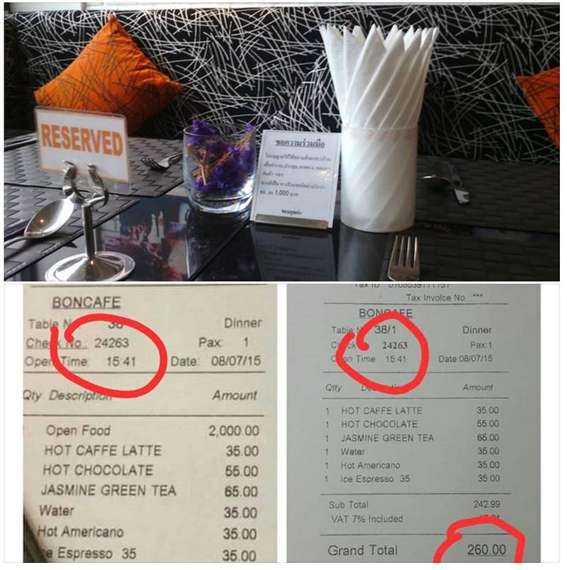 Kunde soll 2.000 Baht für zu langes Sitzen in einem Boncafe bezahlen