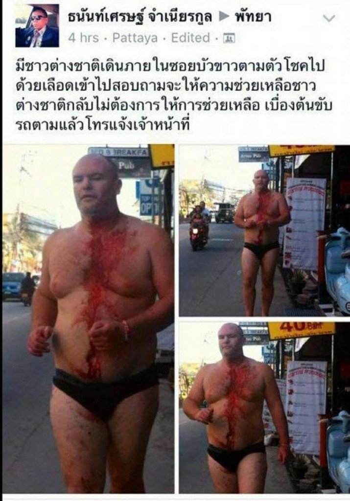 Halbnackter Ausländer läuft blutverschmiert durch Pattaya
