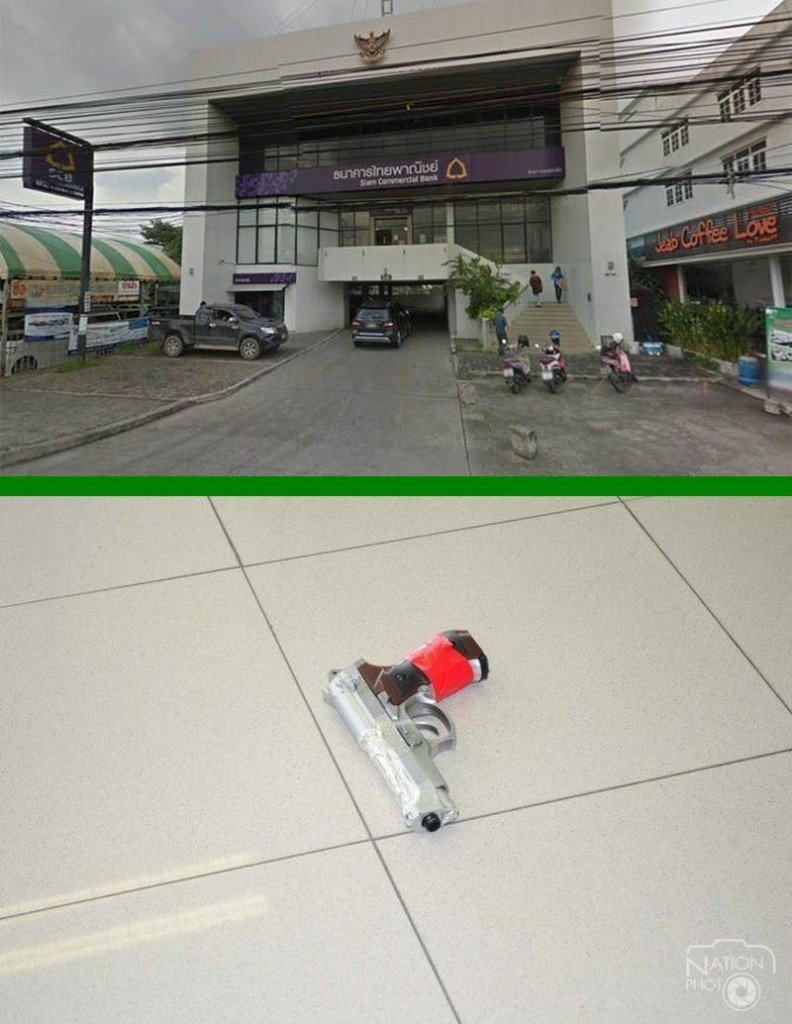 Bankräuber überfällt mit einer Spielzeugpistole eine Bank und wird dabei von einer echten Kugel gestoppt