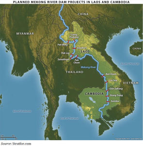 geplante Dämme in Laos und Kambodscha