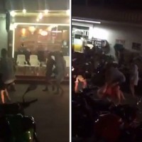 Zwei britische Touristen prügeln sich auf der Straße um eine Bardame