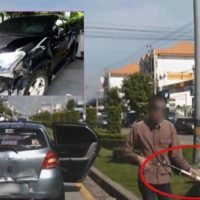 Thai versucht einen Verkehrsunfall mit seinem Baseball Schläger zu „klären“