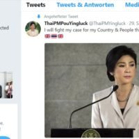 Yingluck meldet sich auf Twitter und bedankt sich bei Großbritannien für die Unterstützung