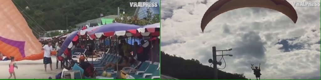 Gleitschirm Flieger auf Ko Larn sind eine Gefahr für die Touristen am Strand