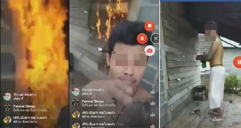 Aus Rache zündet ein Thai in einem Live Video auf Facebook das Haus eines Schuldners an