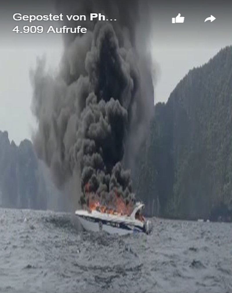 Fünf chinesische Touristen bei einem Bootsfeuer vor Ko Phi Phi verletzt