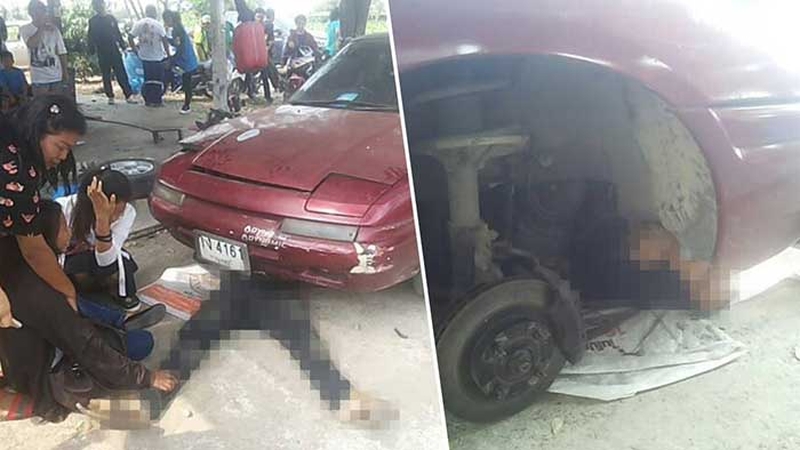Thai wird während einer Reparatur von seinem eigenen Auto zerquetscht