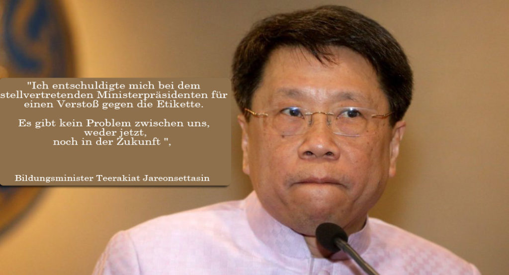 Bildungsminister Teerakiat entschuldigt sich weil er Prawits Uhrensammlung kritisiert hatte