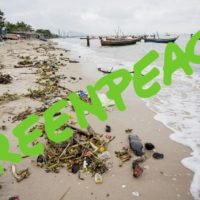 Green Peace sammelt Plastikabfall am Strand von Chonburi ein