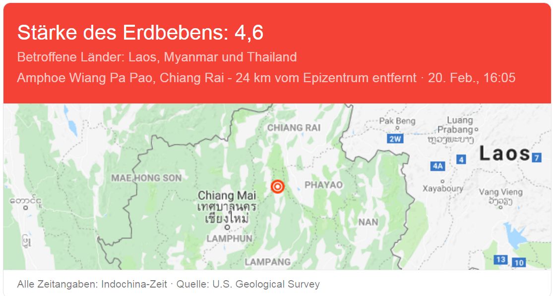 Nach dem Erdbeben wurde der Bezirk Wang Nua in Lampang zum Katastrophengebiet erklärt