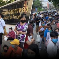 Tausende versammeln sich vor dem Finanzministerium und fordern von der Regierung das Hilfspaket in Höhe von 5.000 THB