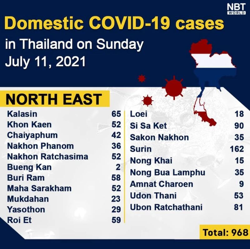 Covid-19 Fälle bis zum 11. Juli 2021 in den Provinzen Nord Ost