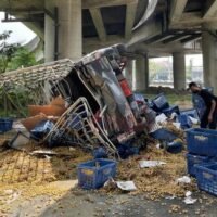 Lkw stürzt aus 10 Metern Höhe, Fahrer und Beifahrer überleben