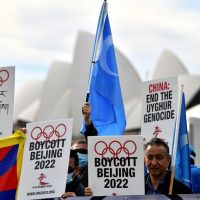Demonstranten in Sydney fordern die australische Regierung auf, die Olympischen Winterspiele 2022 in Peking wegen der Menschenrechtsbilanz Chinas zu boykottieren.