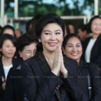 Die ehemalige Premierministerin Yingluck Shinawatra ist vor dem Obersten Gerichtshof für ihre Abschlusserklärung zu ihrem Reispfandprogramm im Jahr 2017.