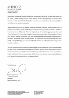Minor International Public Company Limited, eine prominente private Hotelgruppe in Thailand, hat einen offenen Brief an Premierminister Prayuth Chan O-Cha gerichtet_03