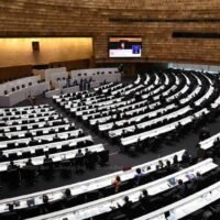 Die gemeinsame Sitzung des Parlaments während seiner Sitzung zur Prüfung von Gesetzentwürfen zur Verfassungsänderung im Juni.