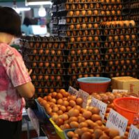Eine Frau kauft am 15. März auf einem Markt in Bangkok ein. Eine höhere Inflationsrate in Thailand könnte dazu führen, dass sich die Inlandsausgaben langsamer erholen
