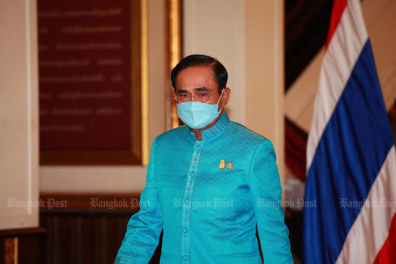 Premierminister Prayuth Chan o-cha trifft am Montag im Büro der Royal Thai Police ein, um ein Treffen zu leiten
