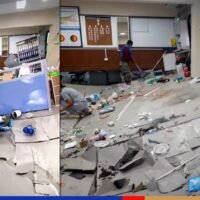 Ein beklemmendes Gefühl: Keine Verletzungen, als das Erdgeschoss der Polizeistation Hua Mark einknickt