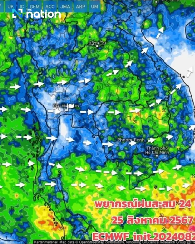 Der thailändische Wetterdienst warnt vor Unwettern bis zum Ende des Monats. Im Norden wird es am Sonntag in Mae Hong Son, Chiang Mai, Chiang Rai, Lampang, Phayao, Phrae, Nan und anderen Provinzen Gewitter mit einer Regenwahrscheinlichkeit von 70 % geben, teilte die thailändische Wetterdienstbehörde mit.Zudem werden in vielen Teilen des Landes schwere Unwetter erwartet.