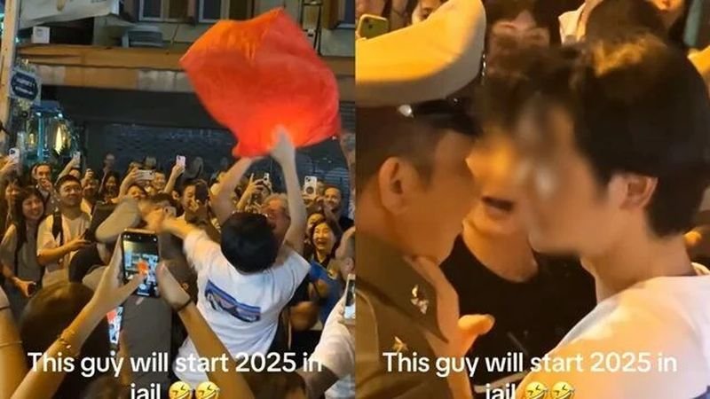 Ein japanischer Tourist sorgte für Aufruhr , als er daran gehindert wurde, in Chiang Mai eine Himmelslaterne steigen zu lassen . Der Vorfall ereignete sich gestern, am 31. Dezember, um 9:40 Uhr. Der Tourist packte einen Polizisten am Kragen , nachdem er daran gehindert worden war, die Laterne während der Neujahrsfeierlichkeiten steigen zu lassen .