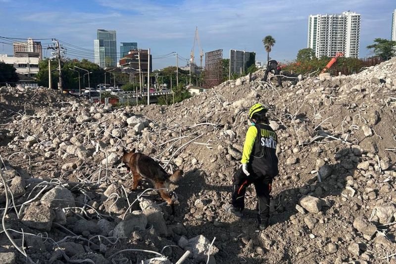 Das Such- und Rettungsteam von United SAR K9 führt am 10. Mai eine morgendliche Suchmission an der Einsturzstelle des Gebäudes des staatlichen Rechnungshofs in Bangkok durch. Mehr als 90 Menschen starben, als das 30-stöckige Gebäude am 28. März einstürzte. (Foto: United SAR K9 Team)
