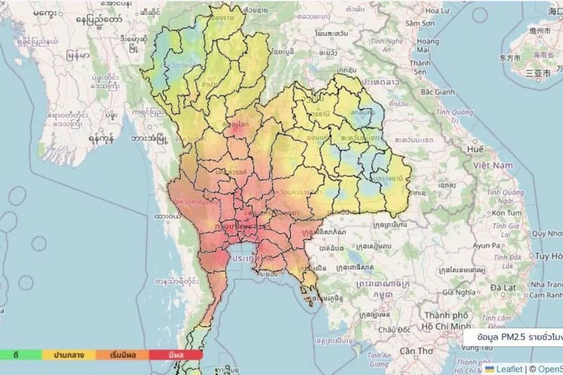Die Geo-Informatik- und Weltraumtechnologie-Entwicklungsagentur (Gistda) meldete um 8 Uhr morgens, dass die Feinstaubbelastung (PM2,5) in Bangkok und 26 Provinzen zwischen 75,6 und 142,8 Mikrogramm pro Kubikmeter Luft (µg/m³) lag. Die Luftverschmutzung war damit deutlich stärker als am Dienstagmorgen, als die Belastung in Bangkok und 19 Provinzen ebenfalls die roten Grenzwerte erreichte und der höchste PM2,5-Wert 116,4 µg/m³ betrug.