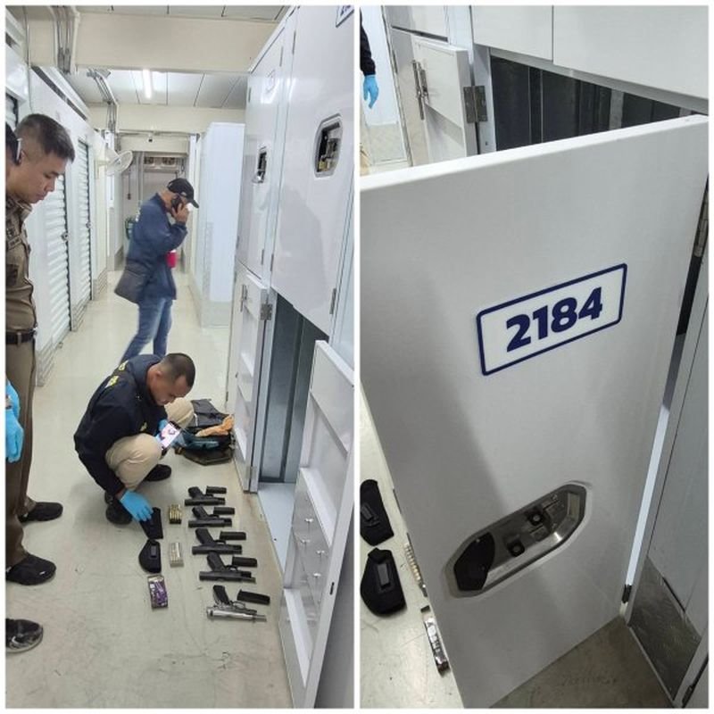 Ein Schwede wird untersucht, nachdem Mitarbeiter eines Selfstorage-Unternehmens in Patong, Phuket, fünf Schusswaffen und 100 Schuss Munition in einem gemieteten Schließfach entdeckt hatten, das seit mehr als 120 Tagen nicht bezahlt worden war.